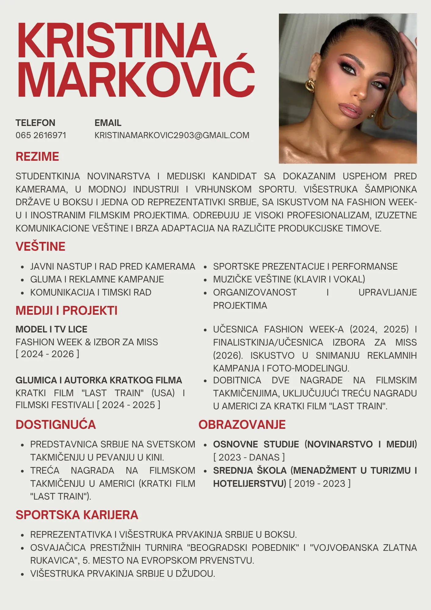 Biografija glumca ili modela