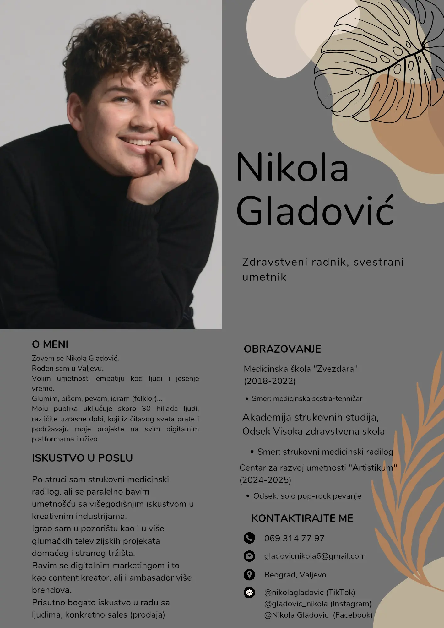 Biografija glumca i kreatora sadržaja Nikole Gladovića