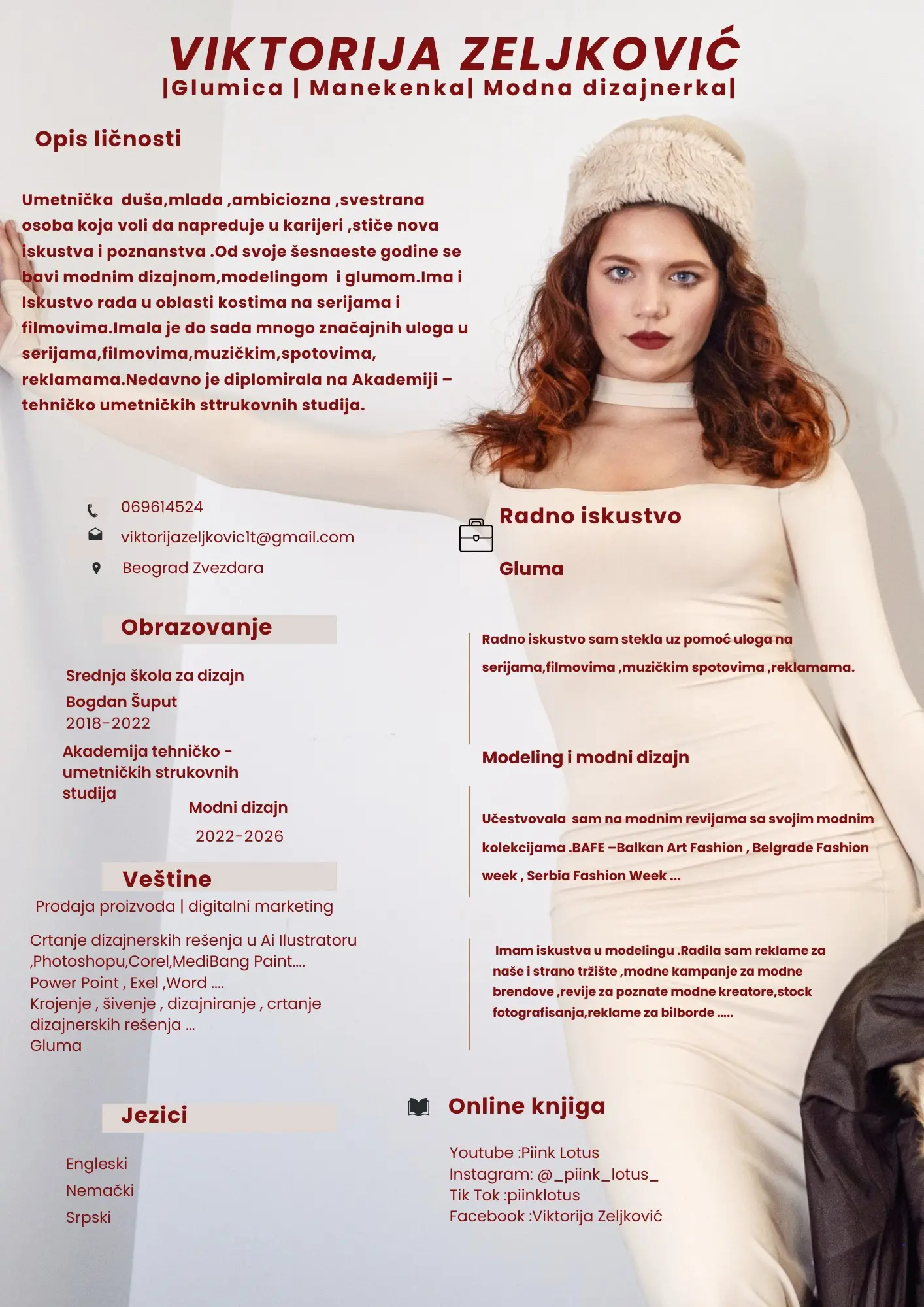 Biografija glumice i modela Viktorije Zeljković